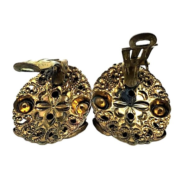 Vintage West Germany Earrings Faux Opal Dragons Breath Enamel Signed Clip On Jew - Picture 8 of 8